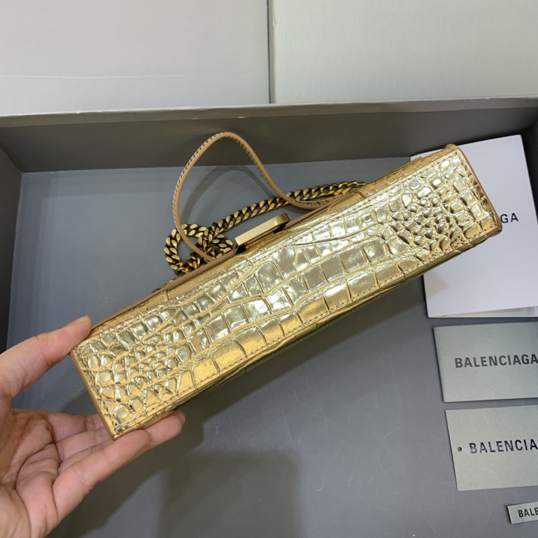 Balenciaga Big Hourglass Wallet With Chain Crocodile Embossed Shoulder Bag Gold